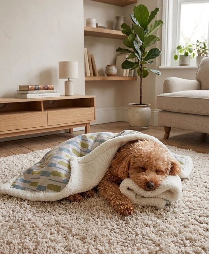 ОДЕЯЛО ЗА ДОМАШЕН ЛЮБИМЕЦ С ГЕОМЕТРИЧЕН МОТИВ, СИНЬО ЗЕЛЕН